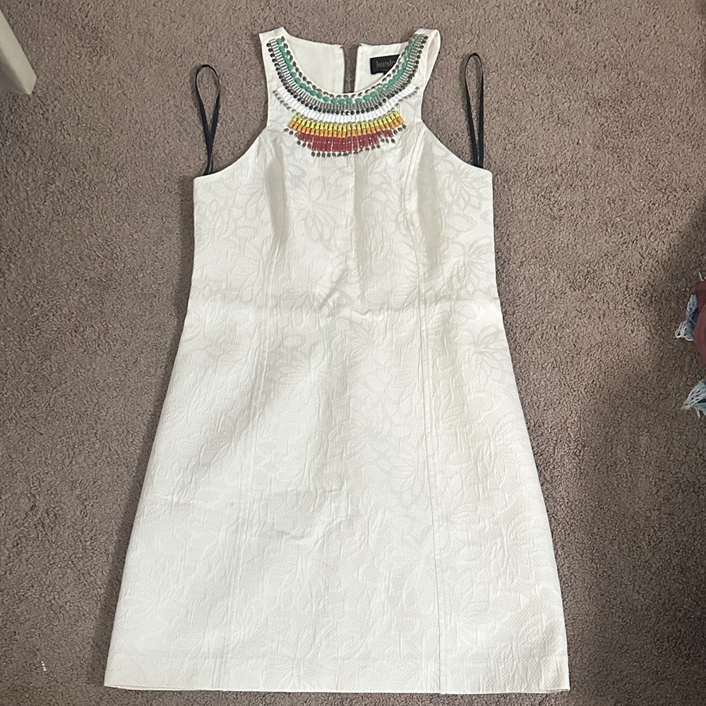 Laundry By Shelli Segal White Dress with Colorful Beaded Neckline